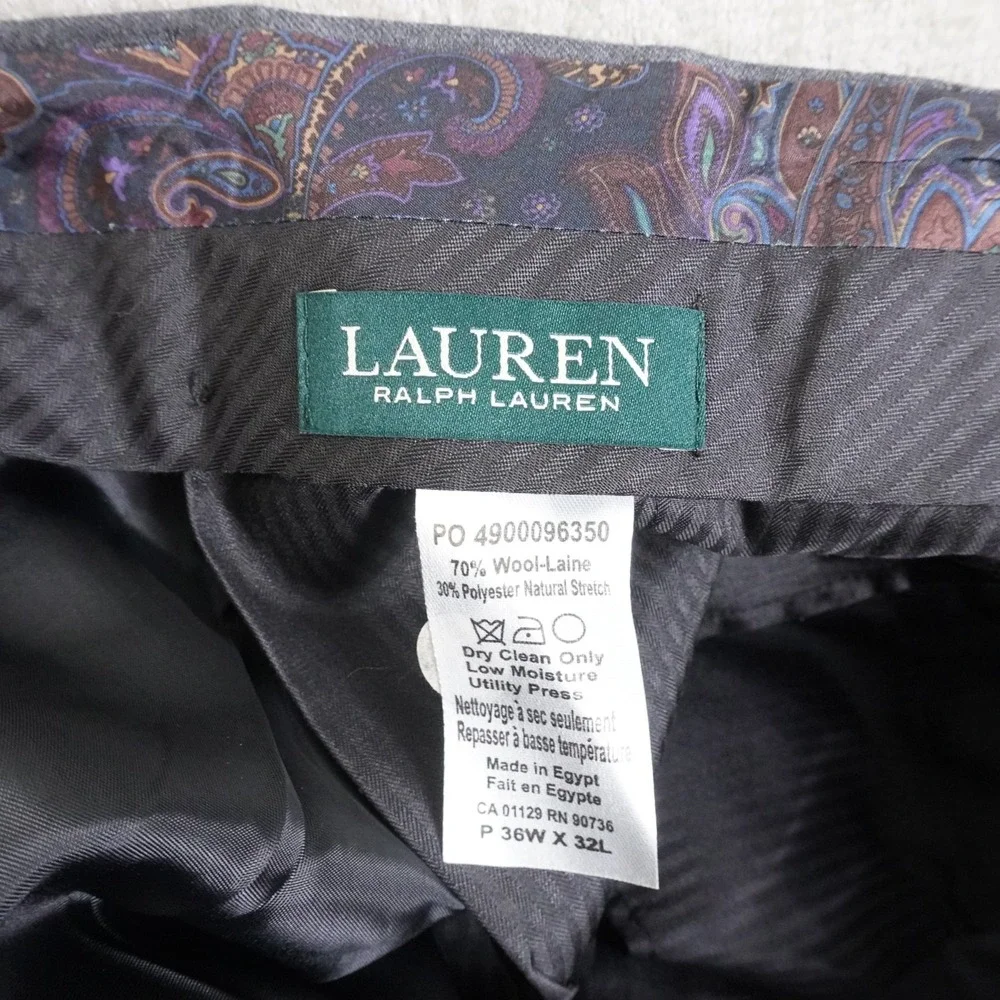 LRL Ralph Lauren Dress Pants Mens 36x32 Gray Pleated High Waist Rise Wool